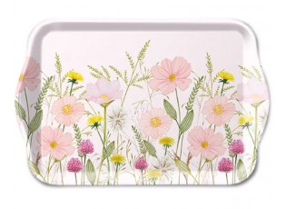 Bílý melaminový tácek s růžovými květy Flowers Pink - 13*21 cm