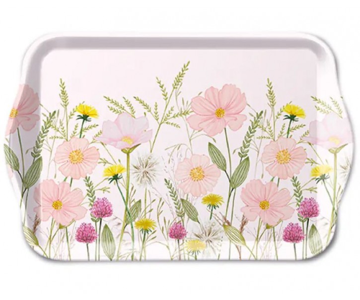 Bílý melaminový tácek s růžovými květy Flowers Pink - 13*21 cm Ostatn&iacute;