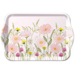 Bílý melaminový tácek s růžovými květy Flowers Pink - 13*21 cm