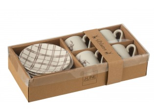 Set 4ks bílo-hnědý hrnek s jelenem v krabičce Coffee Deer - Ø 11*6 cm / 80ml