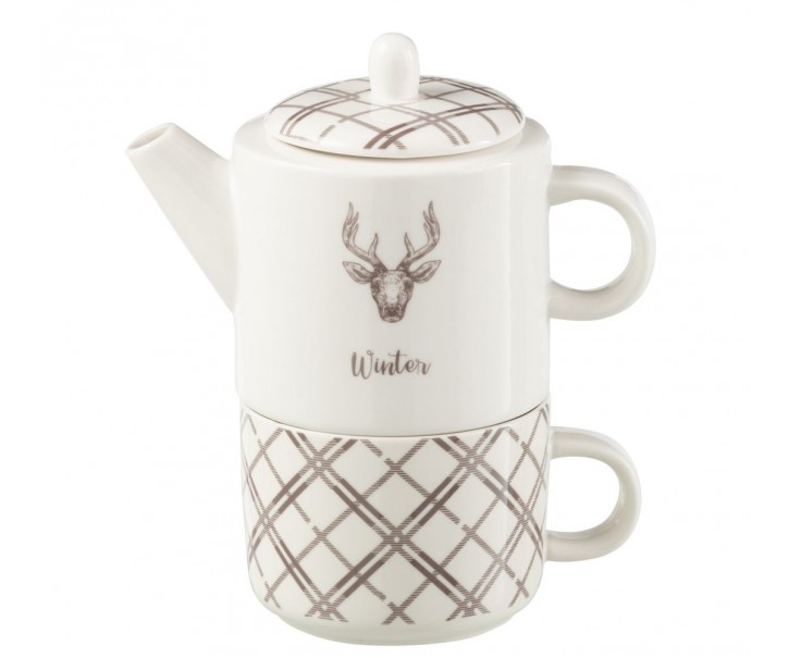 Tea for One s jelenem v krabičce Coffee Deer - 20*9*18 cm / 450/ 200 ml J-Line by Jolipa