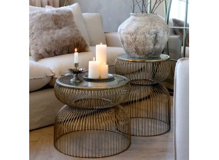 Mosazný antik kovový kulatý odkládací stolek Janne - Ø 40*51 cm