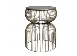 Mosazný antik kovový kulatý odkládací stolek Janne - Ø 40*51 cm