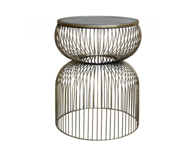 Mosazný antik kovový kulatý odkládací stolek Janne - Ø 40*51 cm Chic Antique