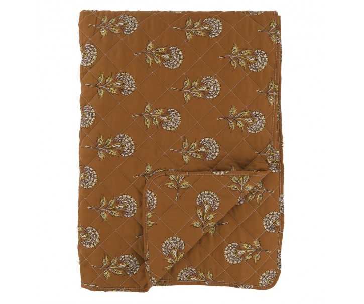 Hnědý prošívaný bavlněný přehoz s květinovým vzorem Aix Quilt - 130*180 cm Chic Antique