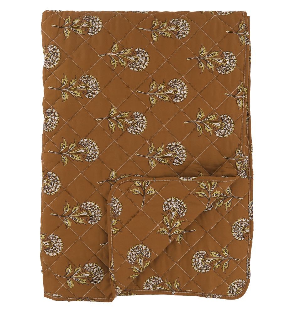 Hnědý prošívaný bavlněný přehoz s květinovým vzorem Aix Quilt - 130*180 cm