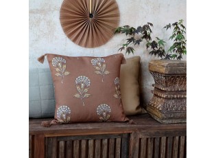 Hnědý povlak na polštář s květinovým vzorem a střapci Aix Quilt - 50*50 cm