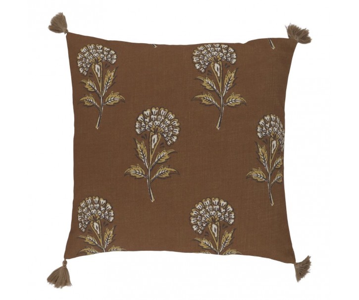 Hnědý bavlněný povlak na polštář s květinovým vzorem Aix Quilt - 50*50 cm Chic Antique