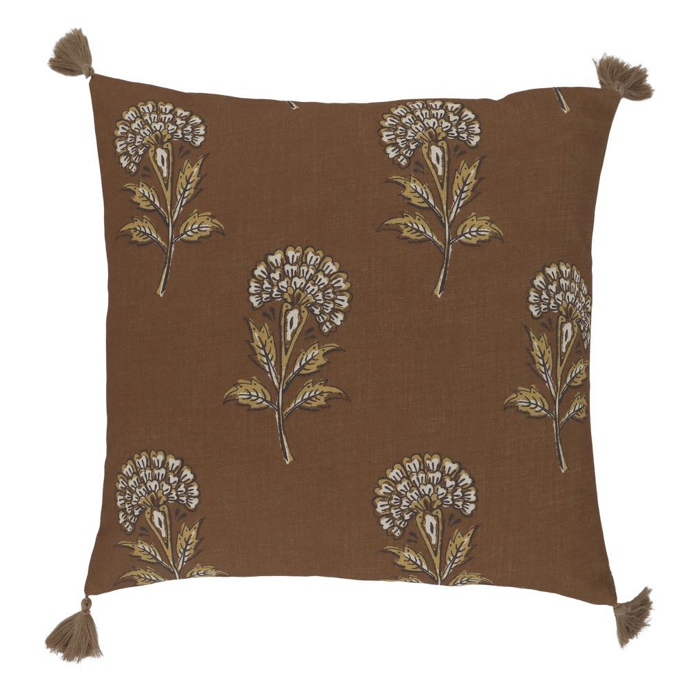 Hnědý povlak na polštář s květinovým vzorem a střapci Aix Quilt - 50*50 cm