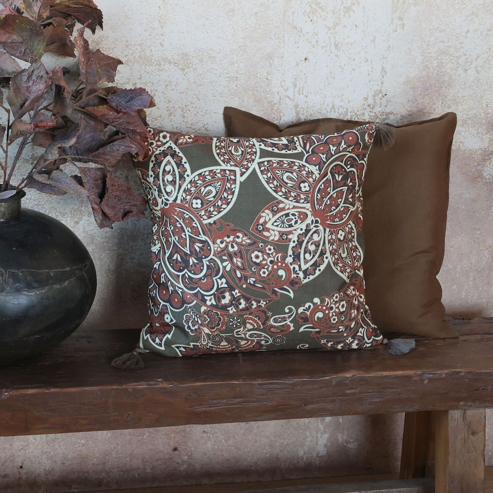 Zelený povlak na polštář s Paisley vzorem a střapci Aix Quilt - 50*50 cm