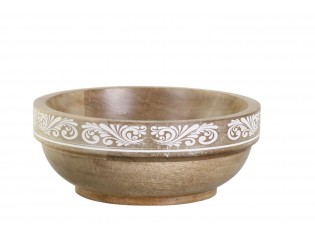 Dřevěná miska z mangového dřeva s řezbami Tours - Ø 20*9 cm / 900ml