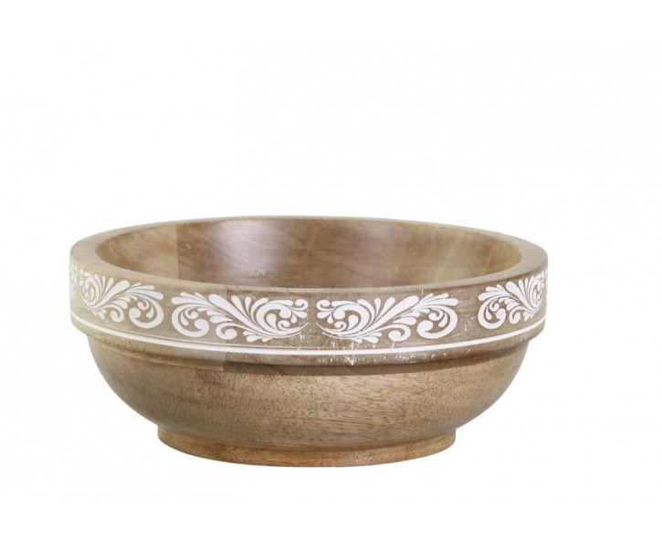 Dřevěná miska z mangového dřeva s řezbami Tours - Ø 20*9 cm / 900ml Chic Antique