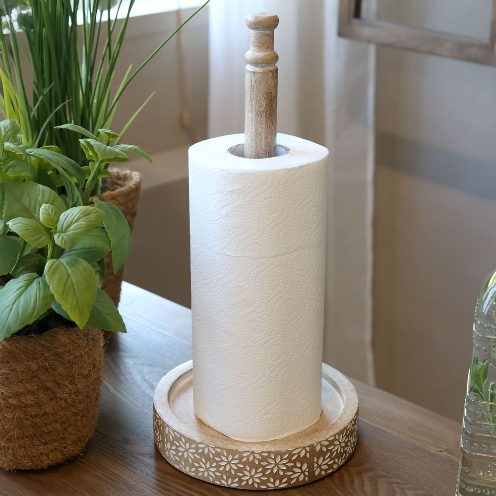 Stojan na kuchyňské utěrky z mangového dřeva s řezbami Tours - 18*36 cm