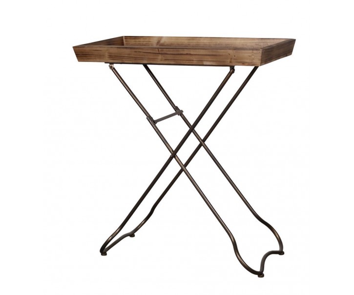 Hnědý odkládací skládací stolek s dřevěným podnosem - 70*35*80 cm Chic Antique