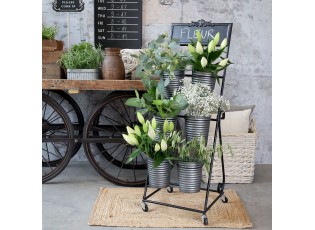 Zinkový pojízdný stojan na květiny se 6ti květináči Fleur - 40*39*114 cm