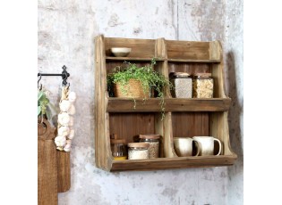 Hnědá antik nástěnná dřevěná polička se 6ti přihrádkami - 63*25*61 cm