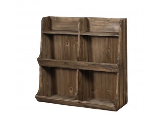 Hnědá antik nástěnná dřevěná polička se 6ti přihrádkami - 63*25*61 cm