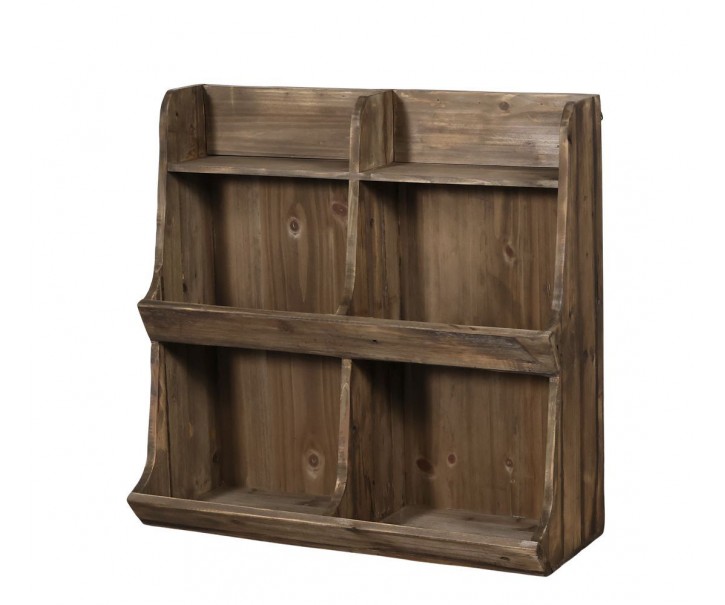 Hnědá antik nástěnná dřevěná polička se 6ti přihrádkami - 63*25*61 cm Chic Antique