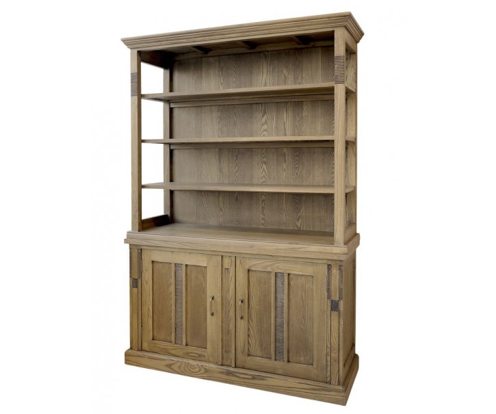 Přírodní antik dřevěná knihovna / vitrína s policemi Marseille - 135*45*196 cm Chic Antique