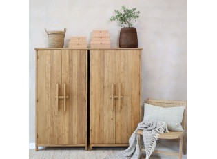 Přírodní dřevěná skříň se 2 dvířky a policemi Chennia - 80*40*155 cm