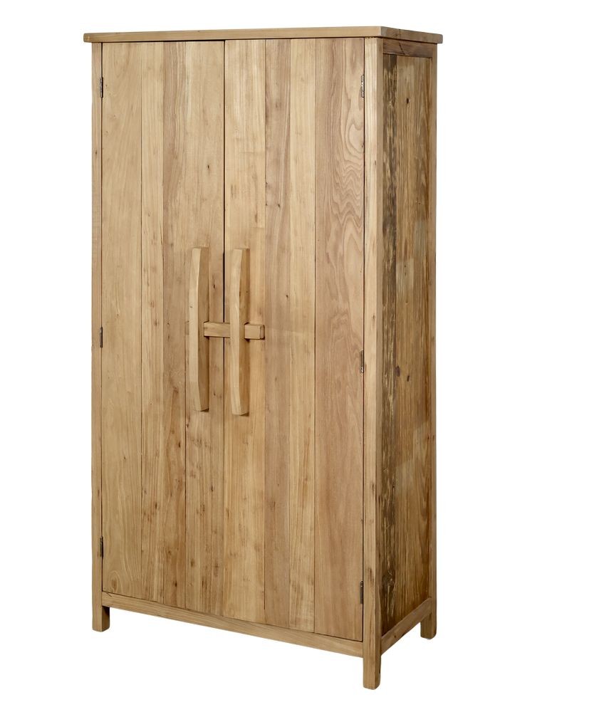 Přírodní dřevěná skříň se 2 dvířky a policemi Chennia - 80*40*155 cm