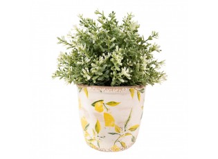 Béžový keramický obal na květináč s citróny - Ø 13*12 cm