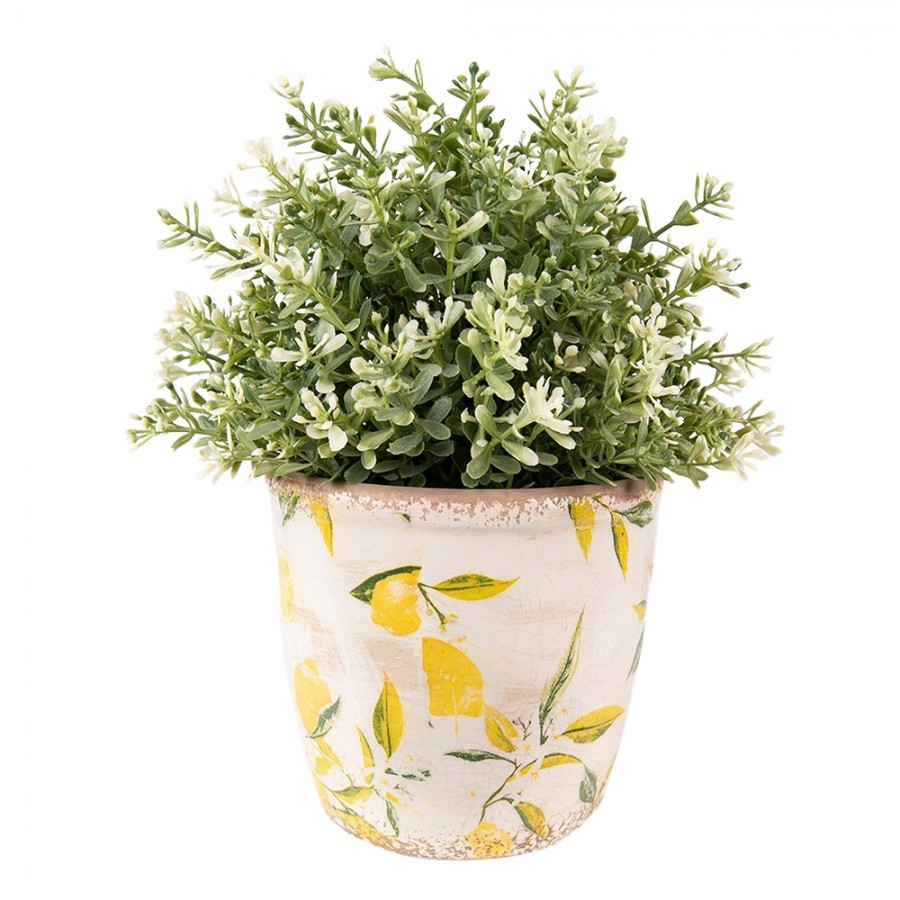 Béžový keramický obal na květináč s citróny - Ø 13*12 cm