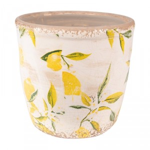 Béžový keramický obal na květináč s citróny - Ø 13*12 cm