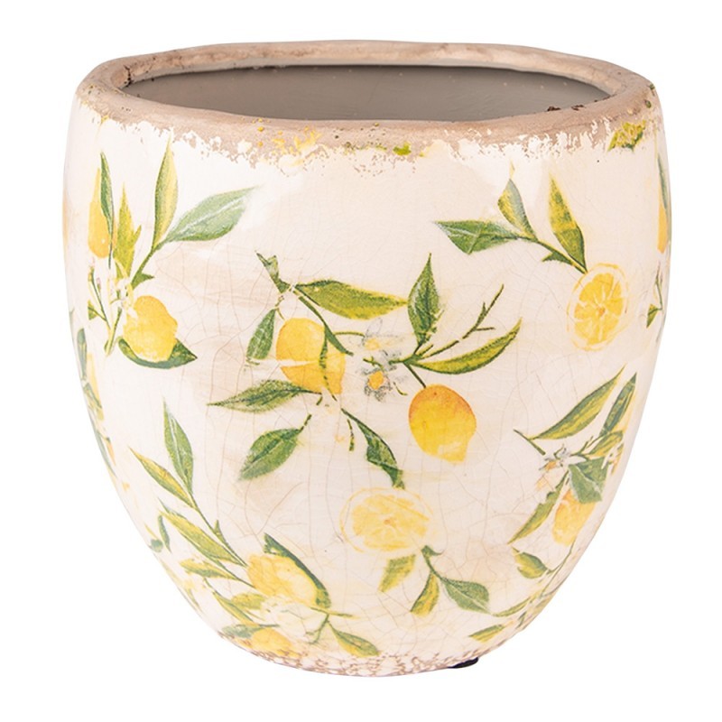 Levně Béžový keramický obal na květináč s citróny Lemonio S - Ø14*14 cm 6CE1529S