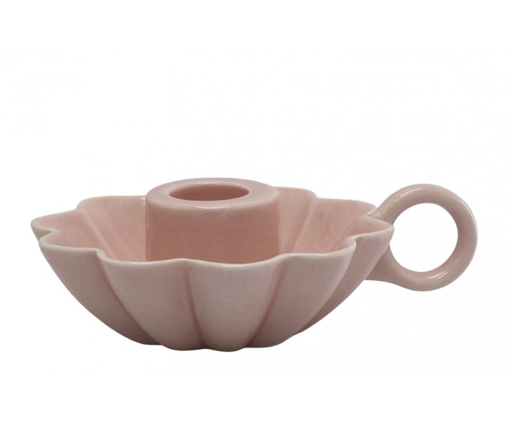 Růžový keramický svícen ve tvaru květu Massy - Ø 10*4 cm Chic Antique