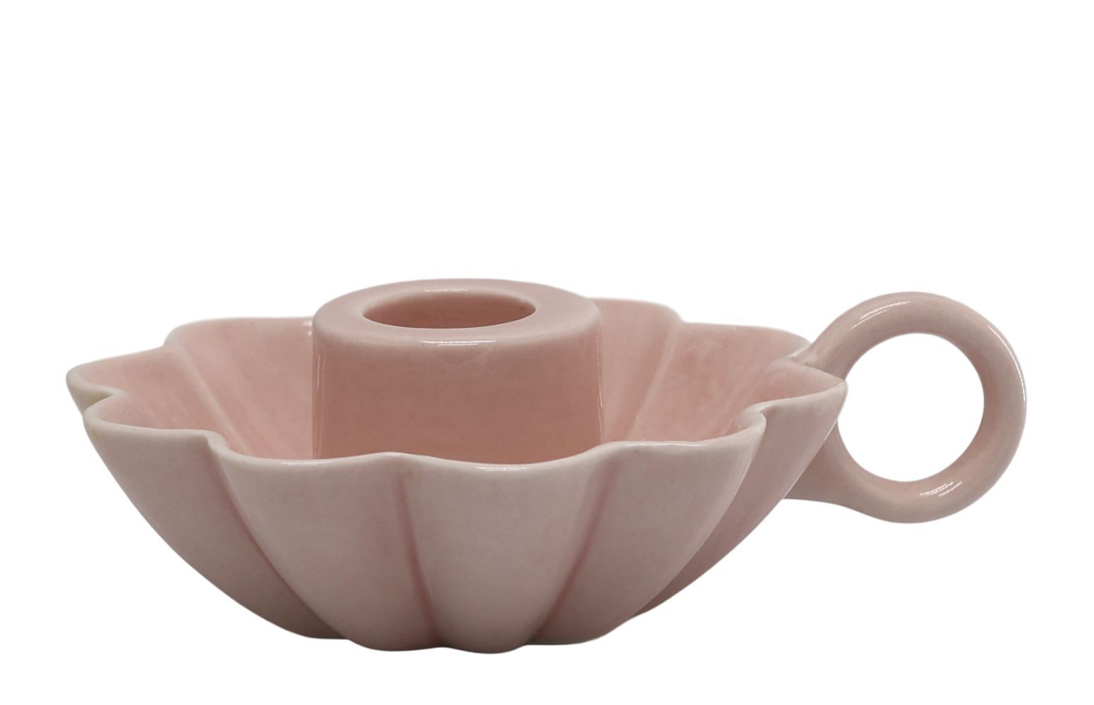 Růžový keramický svícen ve tvaru květu s očkem Massy - Ø 10*4 cm