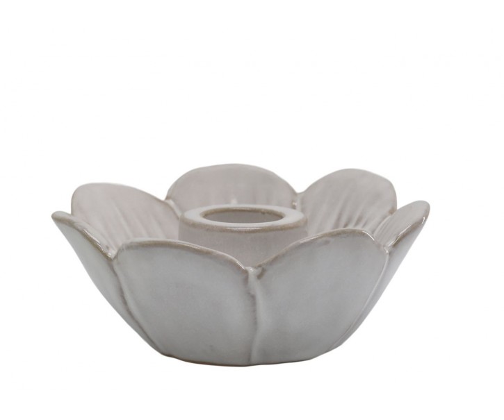 Béžový keramický svícen ve tvaru květu Massy - Ø 10*4 cm Chic Antique