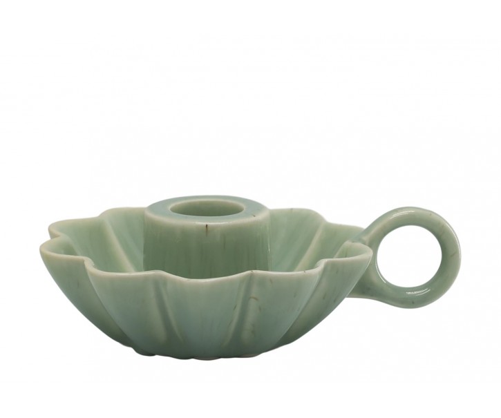 Zelený keramický svícen ve tvaru květu s očkem Massy - Ø 10*4 cm Chic Antique