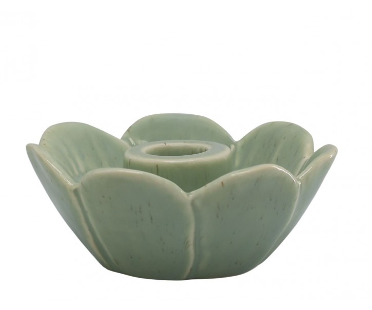Zelený keramický svícen ve tvaru květu Massy - Ø 10*4 cm Chic Antique