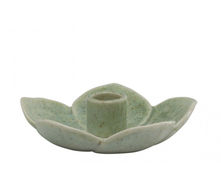 Zelený masivní keramický svícen ve tvaru květu Massy - Ø 13*3,5 cm Chic Antique