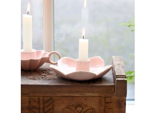 Růžový masivní keramický svícen ve tvaru květu Massy - Ø 13*3,5 cm