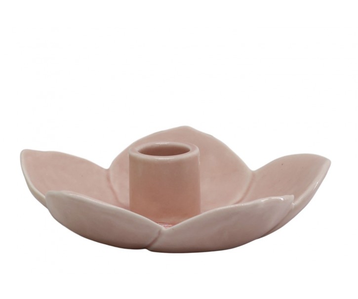 Růžový masivní keramický svícen ve tvaru květu Massy - Ø 13*3,5 cm Chic Antique