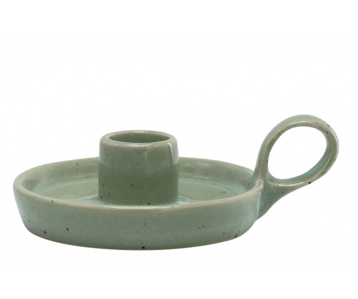 Zelený keramický svícen s očkem Massy - Ø 10*4 cm Chic Antique