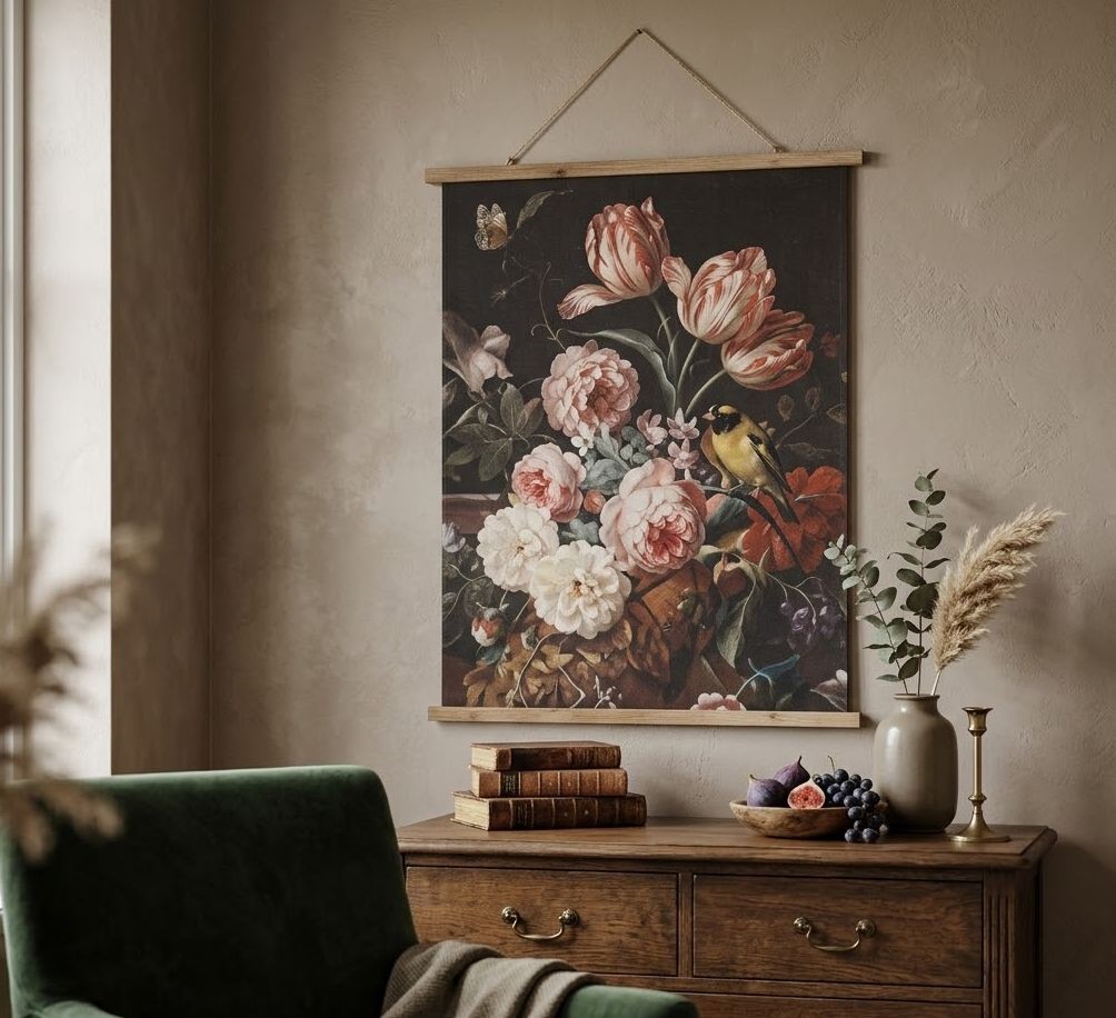 Nástěnný plakát s malbou květin, ovoce a zvěře - 80*2*100 cm