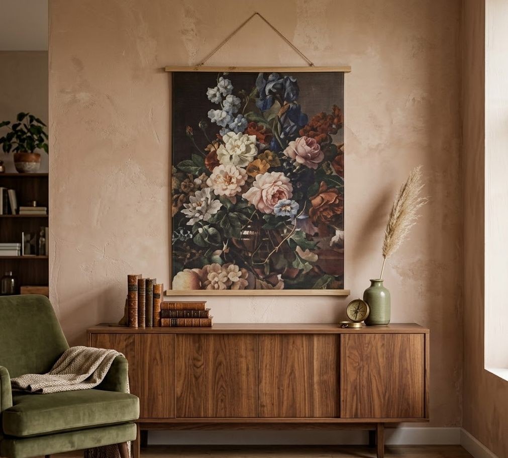 Závěsný textilní obraz květinové zátiší v retro stylu - 80*2*100 cm Clayre & Eef Závěsný textilní obraz květinové zátiší v retro stylu - 80*2*100 cm Clayre & Eef