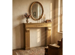 Zlatá dřevěná krbová římsa s patinou Mary - 100*22*99 cm