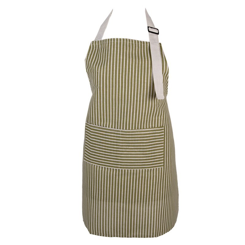 Levně Béžovo-zelená pruhovaná dámská kuchyňská zástěra - 69*68 cm KT041.059
