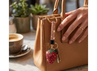 Třpytivý přívěsek na klíče červená jahoda - 3*3*14 cm