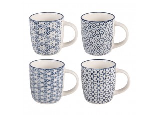 Sada 4ks porcelánový hrnek s modrými květy - 13* 8*9 cm / 300 ml