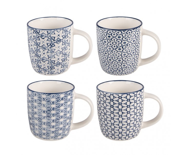 Sada 4ks porcelánový hrnek s modrými květy - 13* 8*9 cm / 300 ml Clayre & Eef