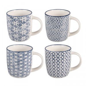 Sada 4ks porcelánový hrnek s modrými květy - 13* 8*9 cm / 300 ml