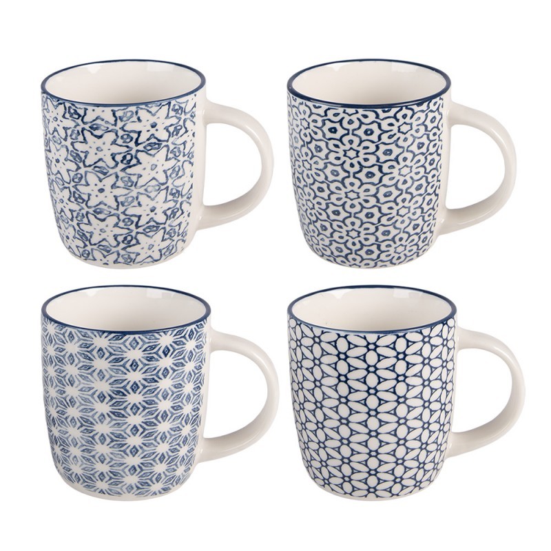 Sada 4ks porcelánový hrnek s modrými květy - 13* 8*9 cm / 300 ml