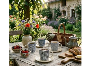 Sada 4ks porcelánový hrnek s modrými květy - 13* 8*9 cm / 300 ml