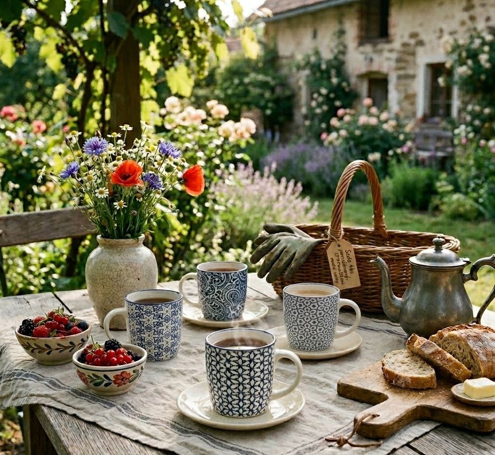 Sada 4ks porcelánový hrnek s modrými květy - 13* 8*9 cm / 300 ml
