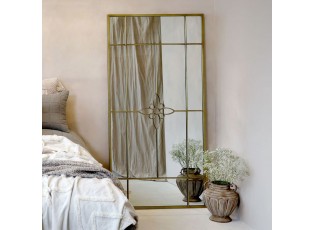 Mosazné antik kovové nástěnné zrcadlo s květem Ariel - 90*2*180 cm